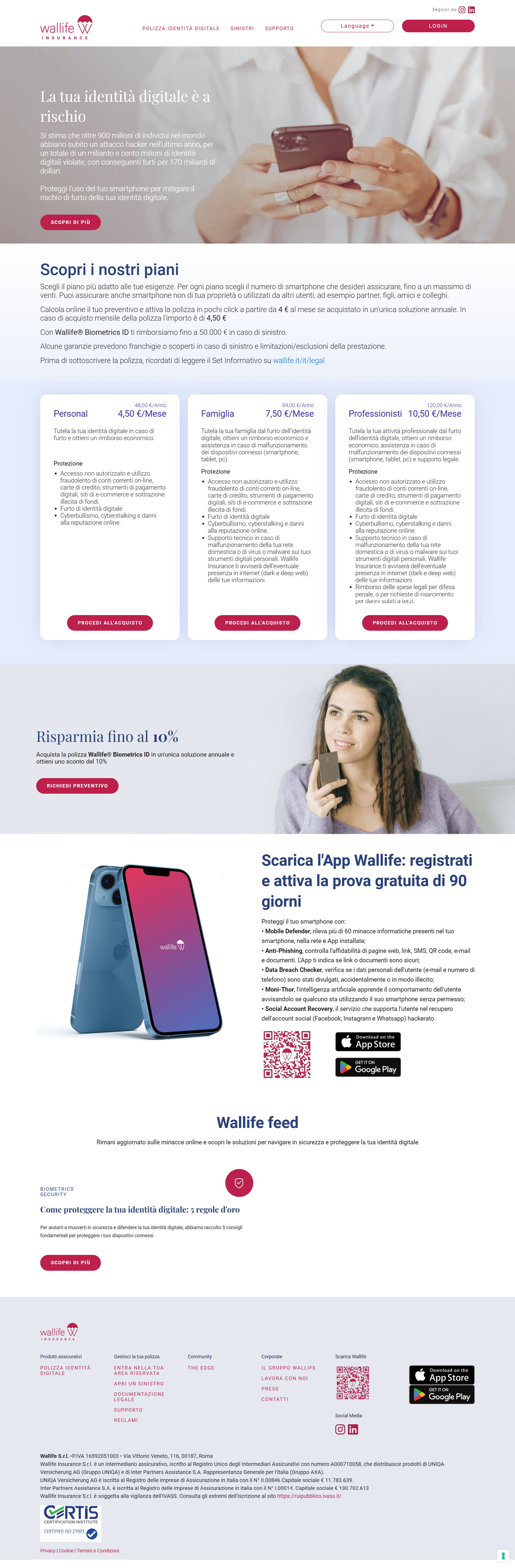 Wallife insurance vecchio sito web